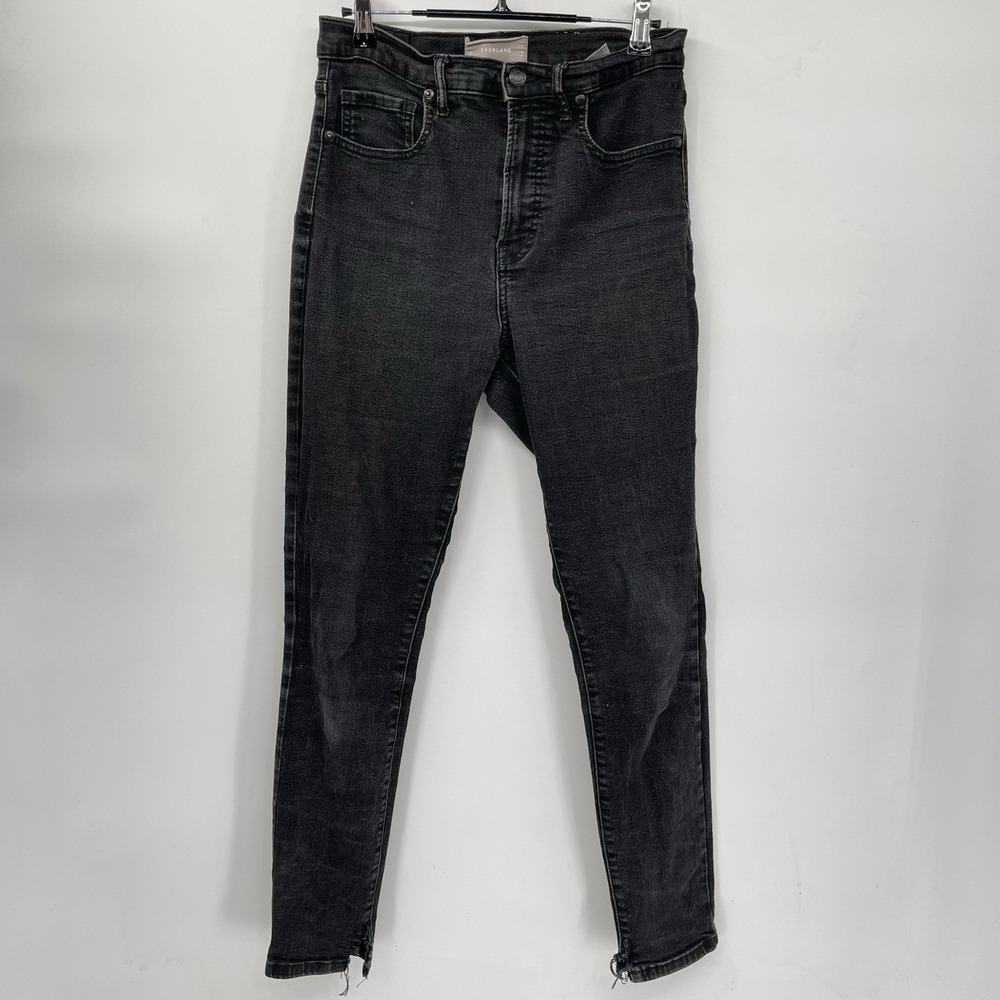 Everlane 29 Regular High Rise Skinny Jeans Womens Black‎ Distressed Hem RN139393
